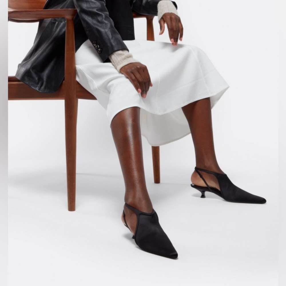 New Khaite black Lafayette satin slingback pumps